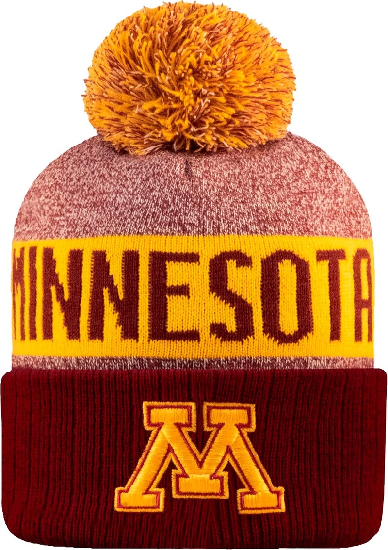LogoFit NCAA Team Color-Embroidered Logo -Cuffed Knit Skully Beanie Pom Hat-OSFM - Image 1